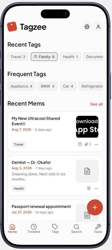 Tagzee Home screen