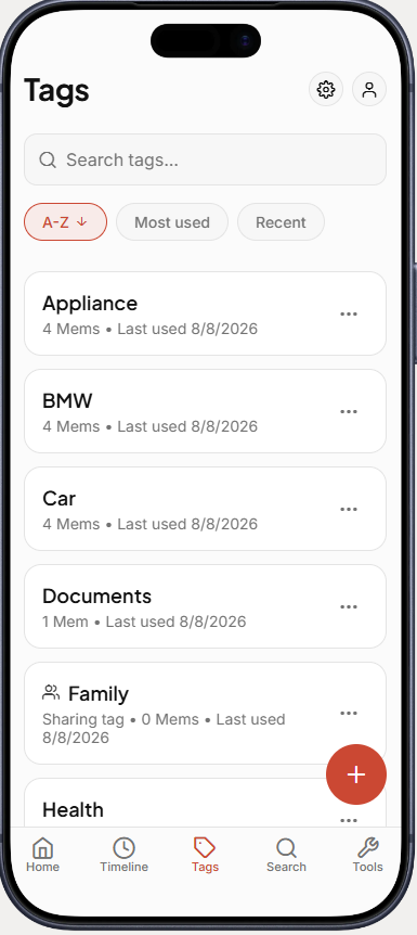 Tagzee Tags screen